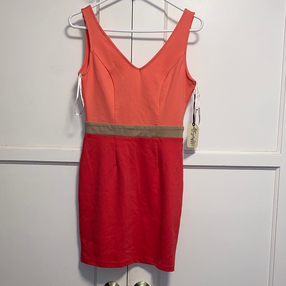 Forever 21 Small Petite V-Neck Red and Orange Mini Bodycon Dress